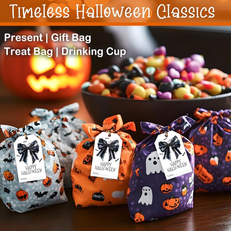HandEasy 50 Pcs Halloween Tags with String, 2.1"×3.5" Bowknot Paper Gifts Tags, Bat Trick or Treat for Candy, Spider Happy Halloween Gifts Tag Wrap for Party Favor - B06 - Image 4